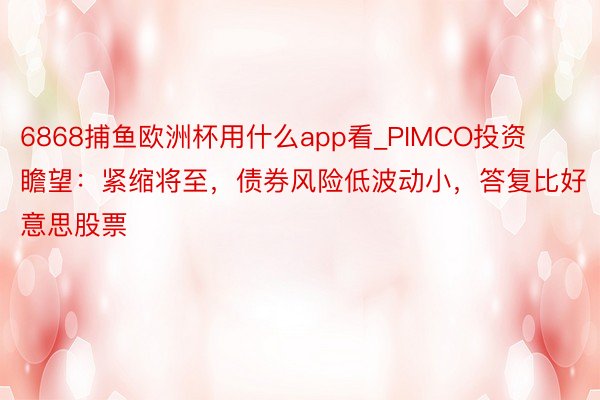 6868捕鱼欧洲杯用什么app看_PIMCO投资瞻望：紧缩将至，债券风险低波动小，答复比好意思股票