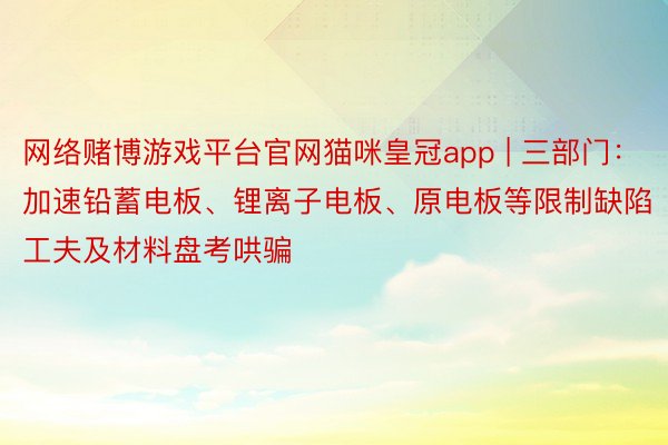 网络赌博游戏平台官网猫咪皇冠app | 三部门：加速铅蓄电板、锂离子电板、原电板等限制缺陷工夫及材料盘考哄骗