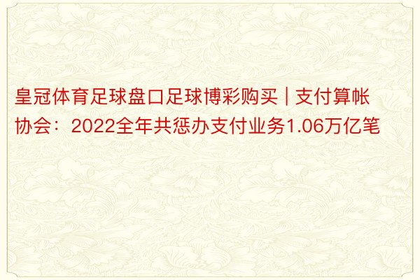 皇冠体育足球盘口足球博彩购买 | 支付算帐协会：2022全年共惩办支付业务1.06万亿笔