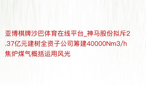 亚博棋牌沙巴体育在线平台_神马股份拟斥2.37亿元建树全资子公司筹建40000Nm3/h焦炉煤气概括运用风光