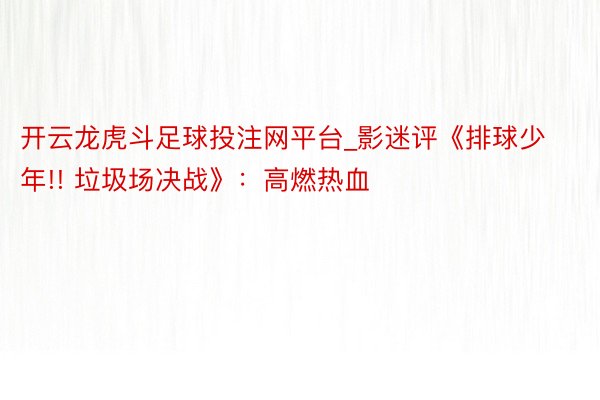 开云龙虎斗足球投注网平台_影迷评《排球少年!! 垃圾场决战》：高燃热血