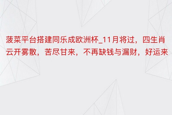 菠菜平台搭建同乐成欧洲杯_11月将过，四生肖云开雾散，苦尽甘来，不再缺钱与漏财，好运来